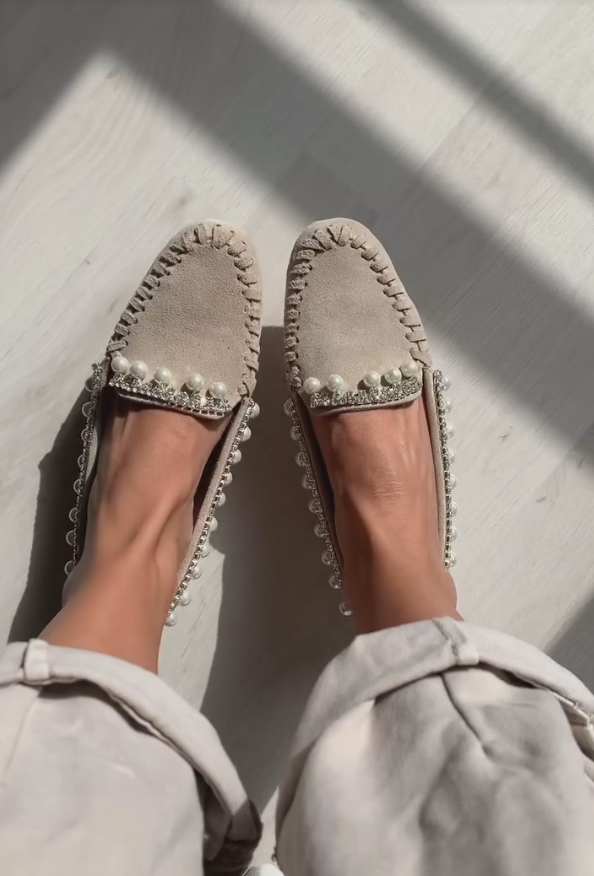 Pearl and diamond embellished loafers