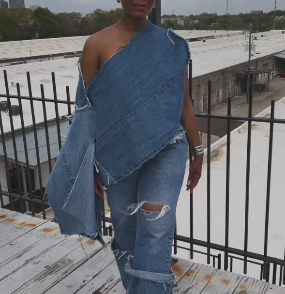 Denim patchwork suit