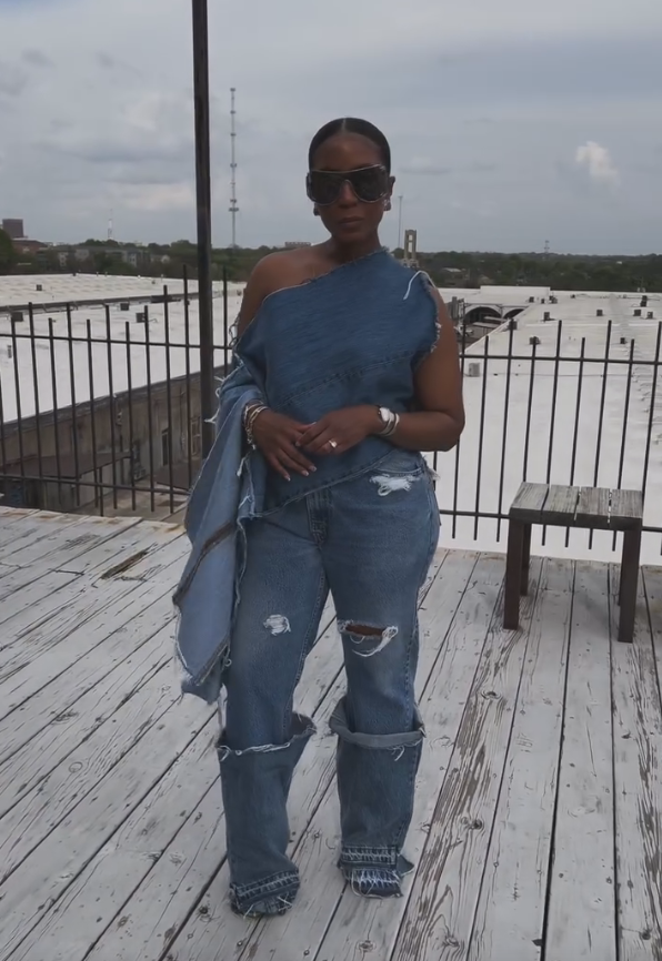 Denim patchwork suit