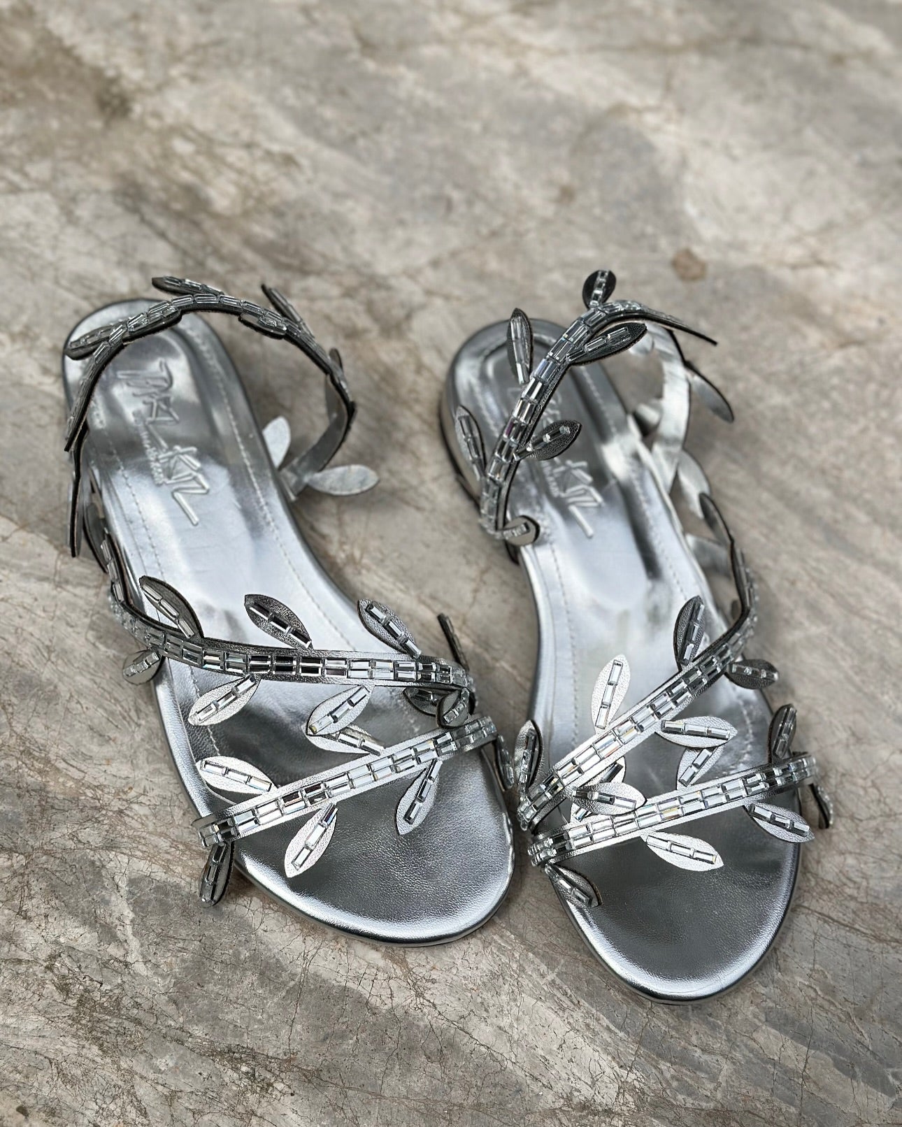 Silver Leaf Flat Sandals