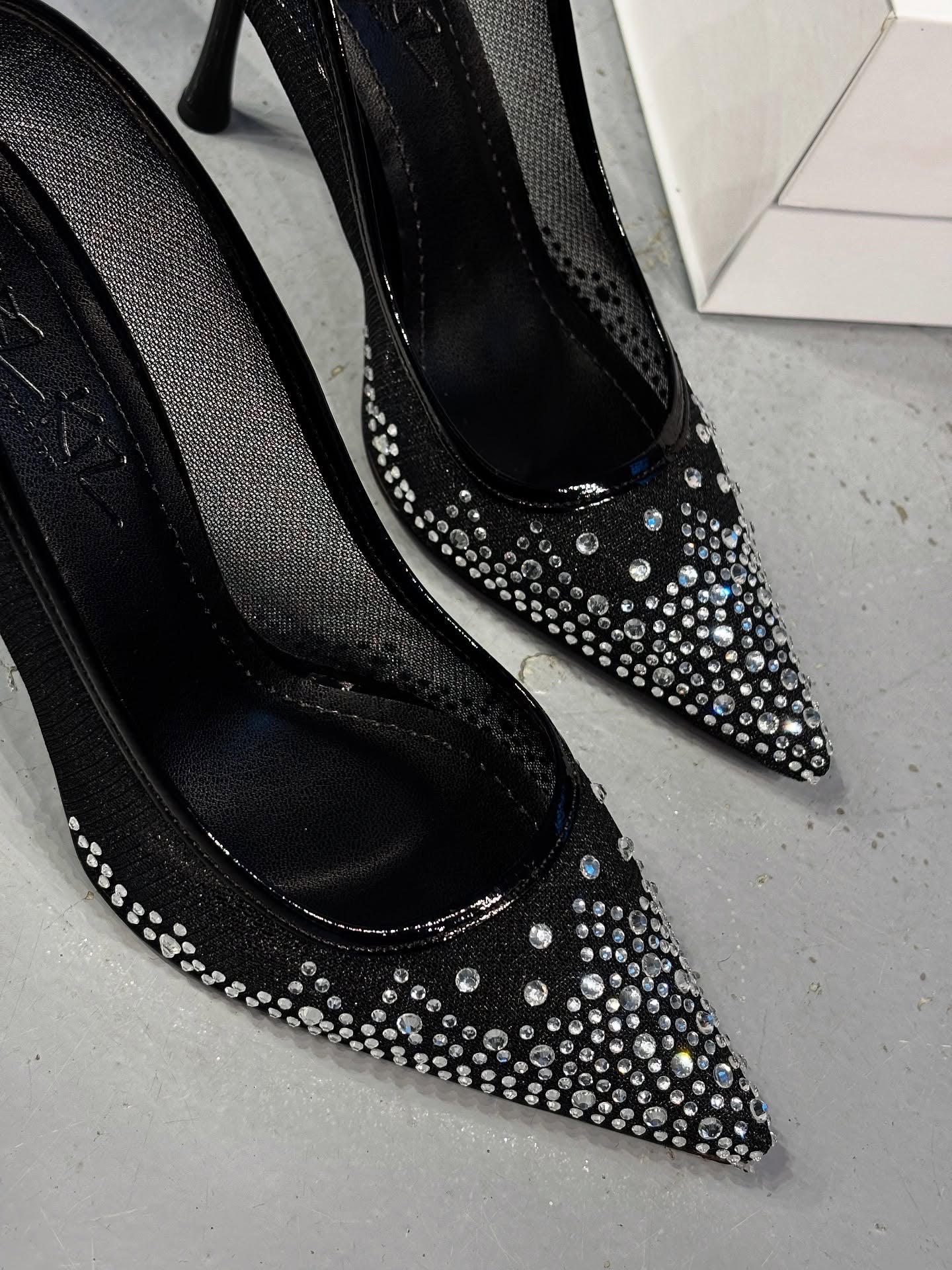 Black lace diamond high heels