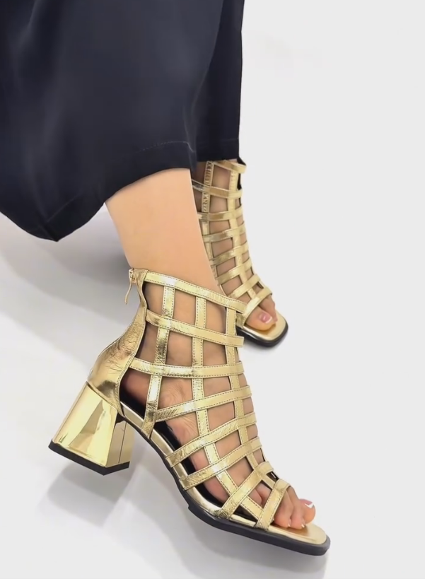 Gold and silver shiny elegant low-heeled casual shoes
