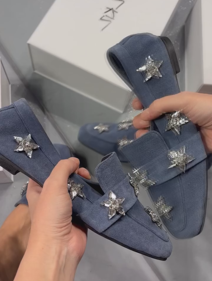 Diamond and crystal embellished soft loafers