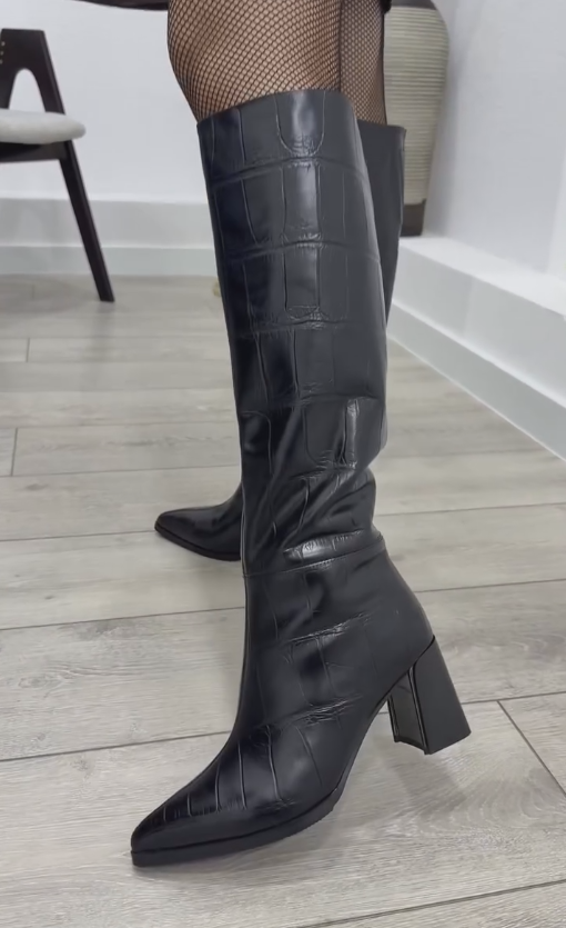 Black block textured high boots