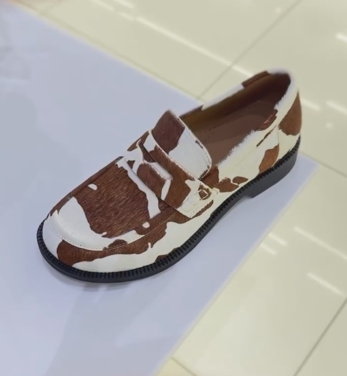 Cow white and brown soft fur casual shoes