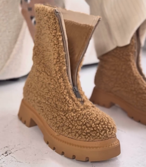 Khaki fur ankle boots
