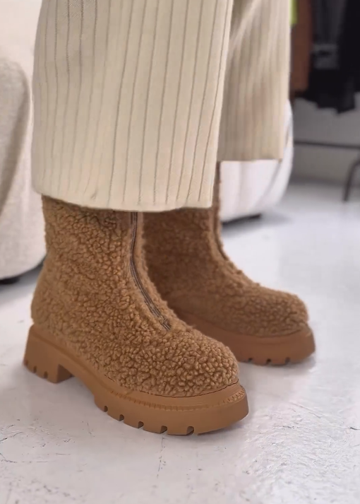 Khaki fur ankle boots