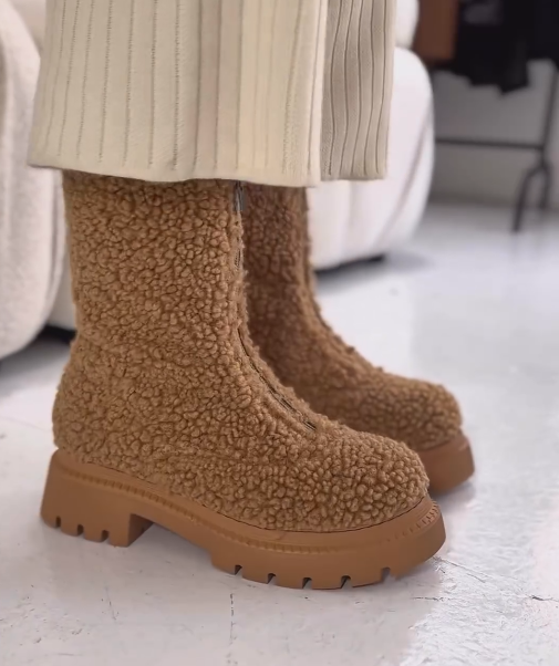 Khaki fur ankle boots