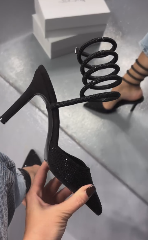 Black diamond sparkling wrapped high heels