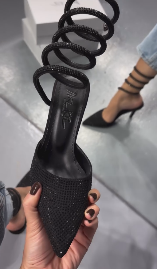 Black diamond sparkling wrapped high heels