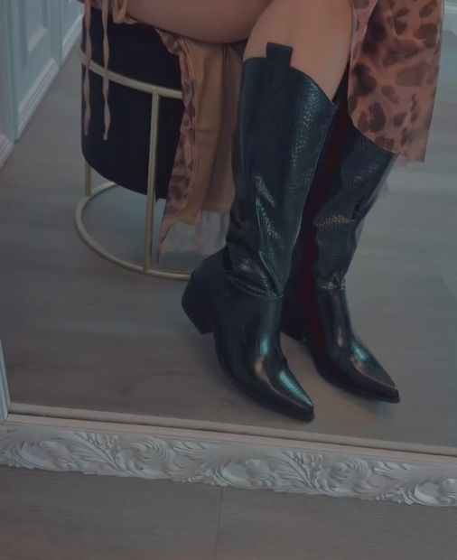 Black vintage textured leather boots