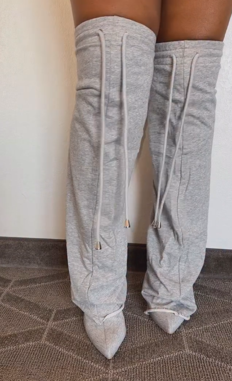 Grey lace-up high boots