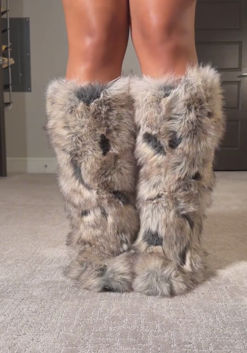 Gray velvet high-heeled boots