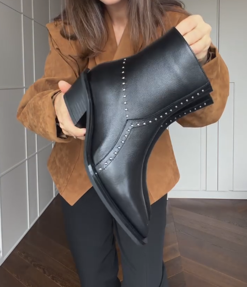 Black silver disc-embellished ankle boots