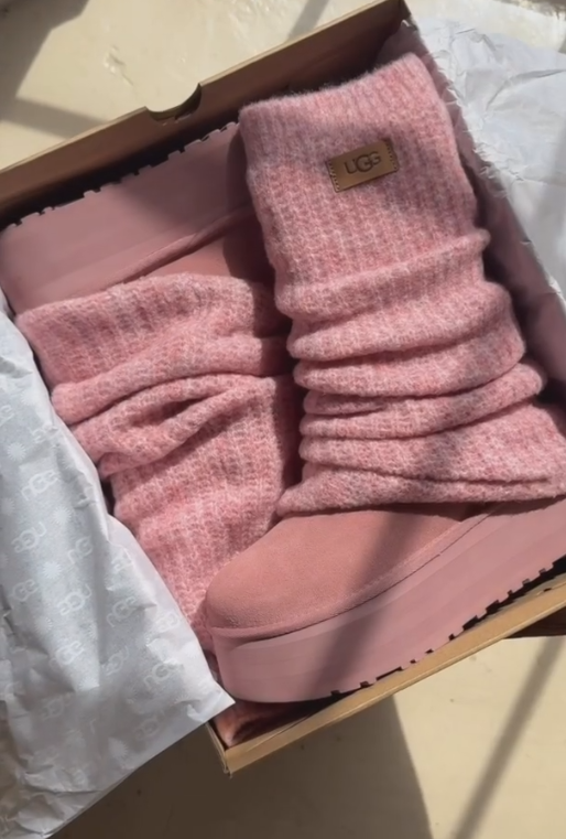 Pink velvet mid-calf boots