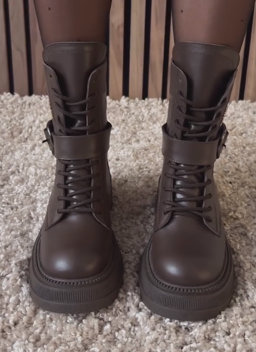 Dark brown buckle casual ankle boots