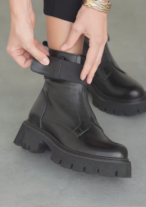 Black chain zipper stylish ankle boots