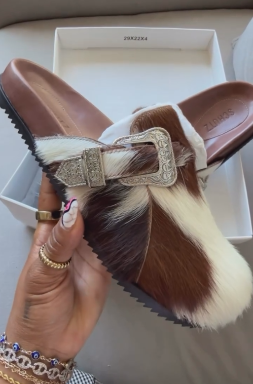 Cow-colored polka dot denim slippers