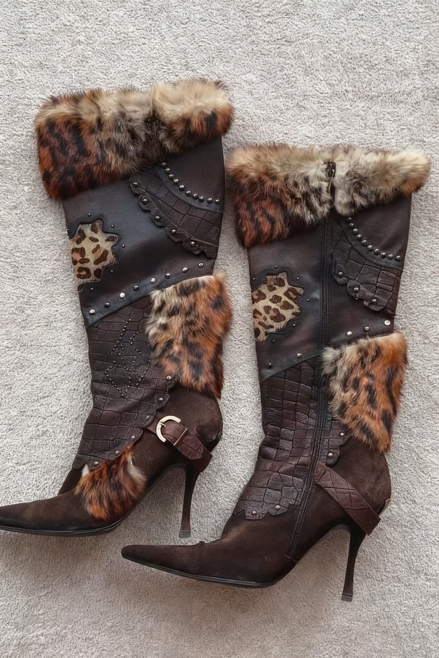 Leopard print suede boots