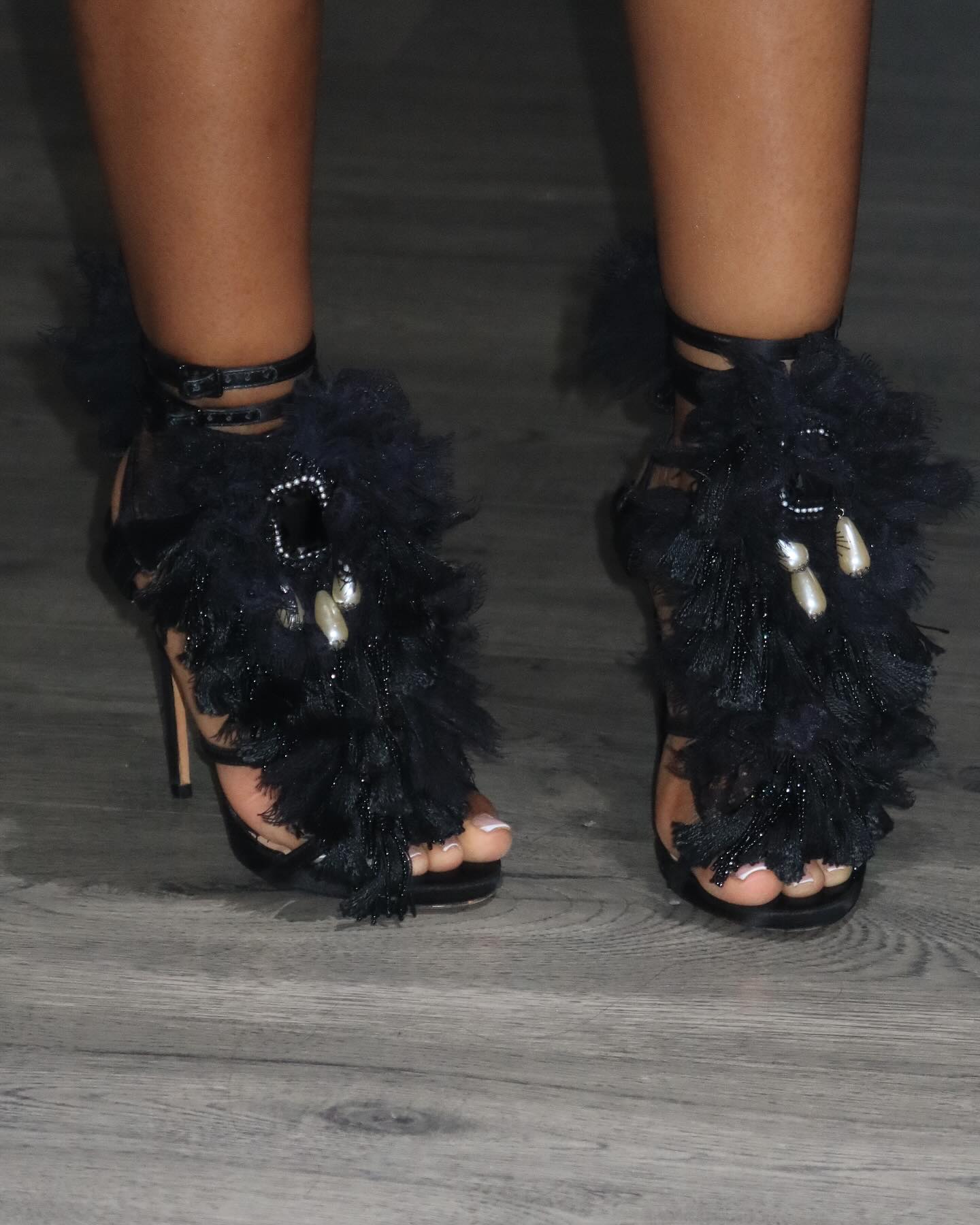 Tassel jewel black high heels