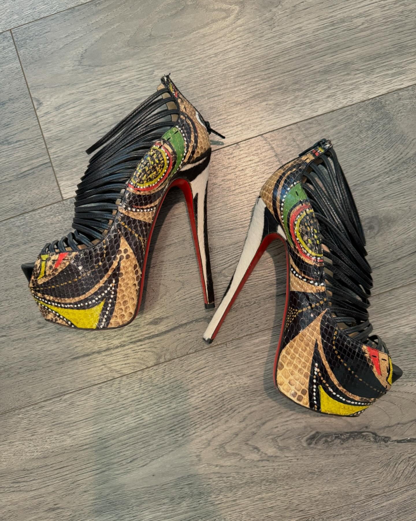peacock feather high heels