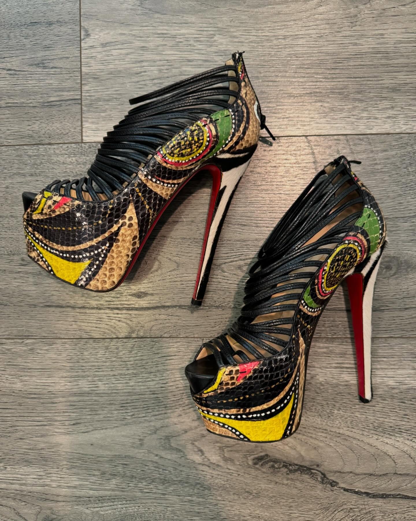peacock feather high heels