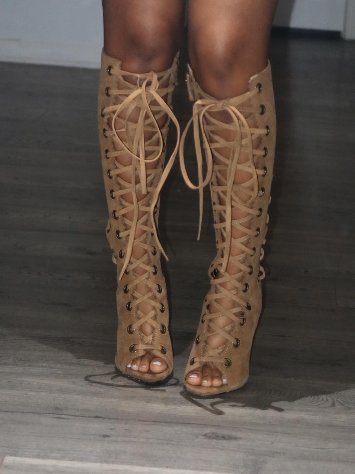 Khaki casual zip-up high boots