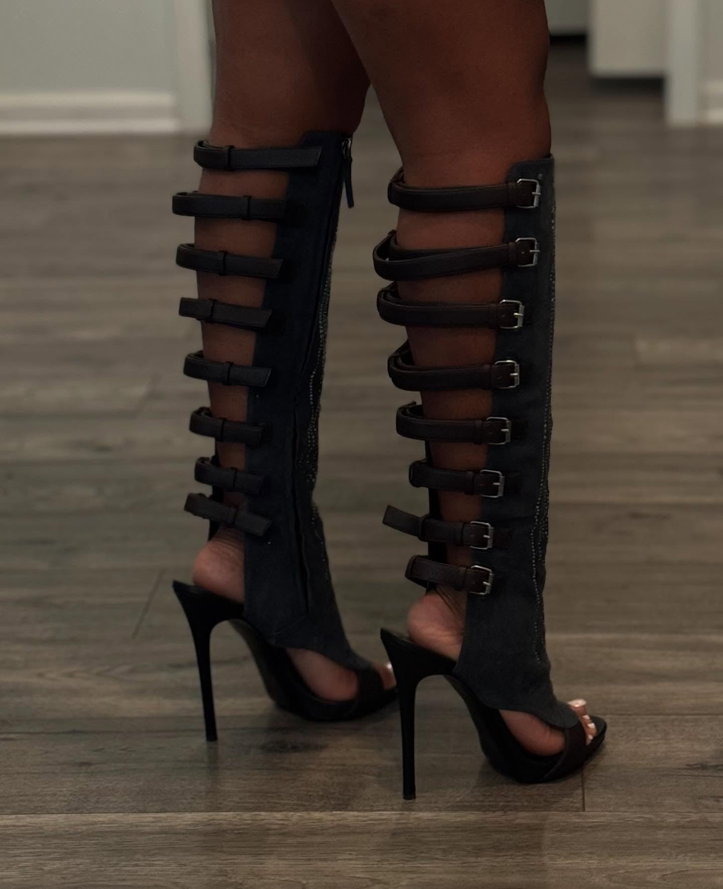 sequined lace-up high-heeled boots