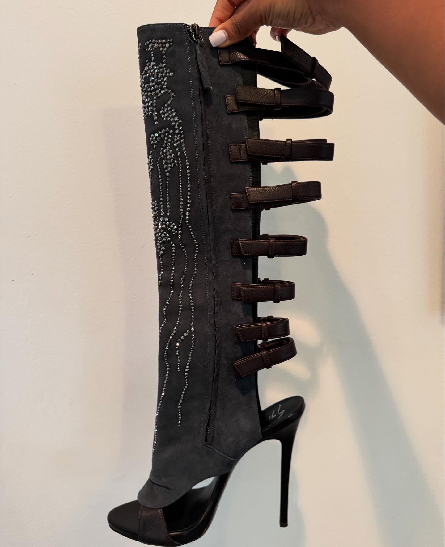 sequined lace-up high-heeled boots