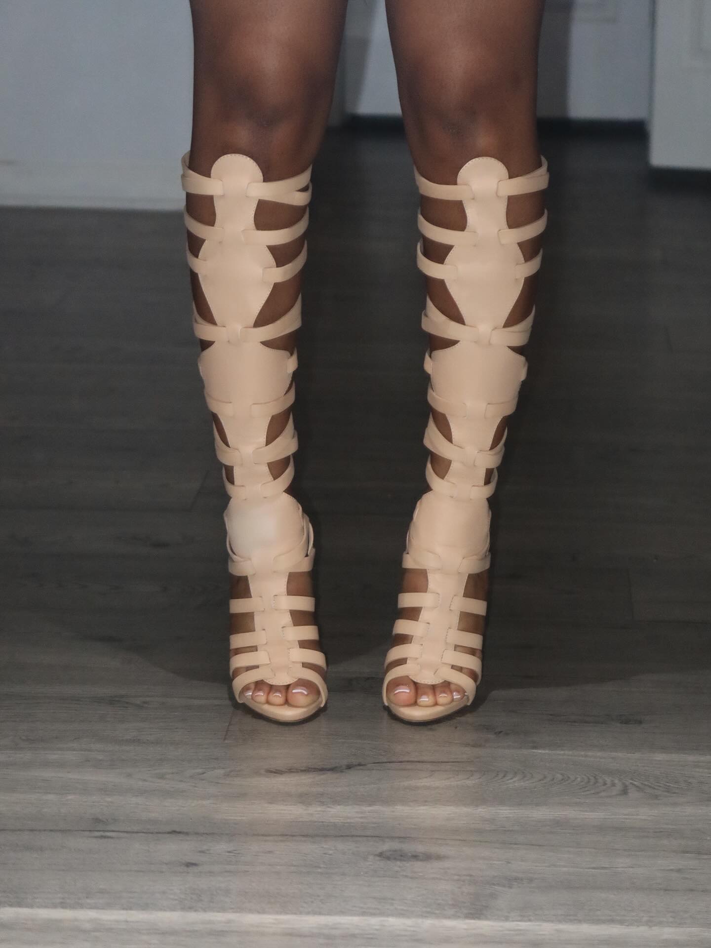 Creamy white leather high boots