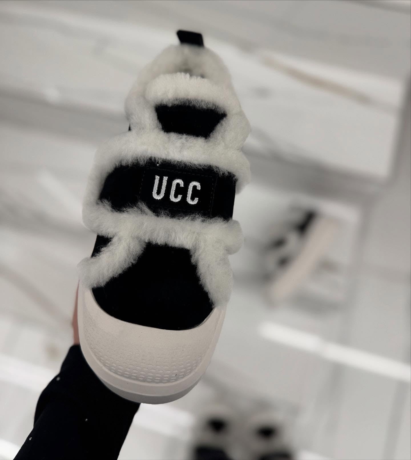 Plush black and white UCC warm shoes