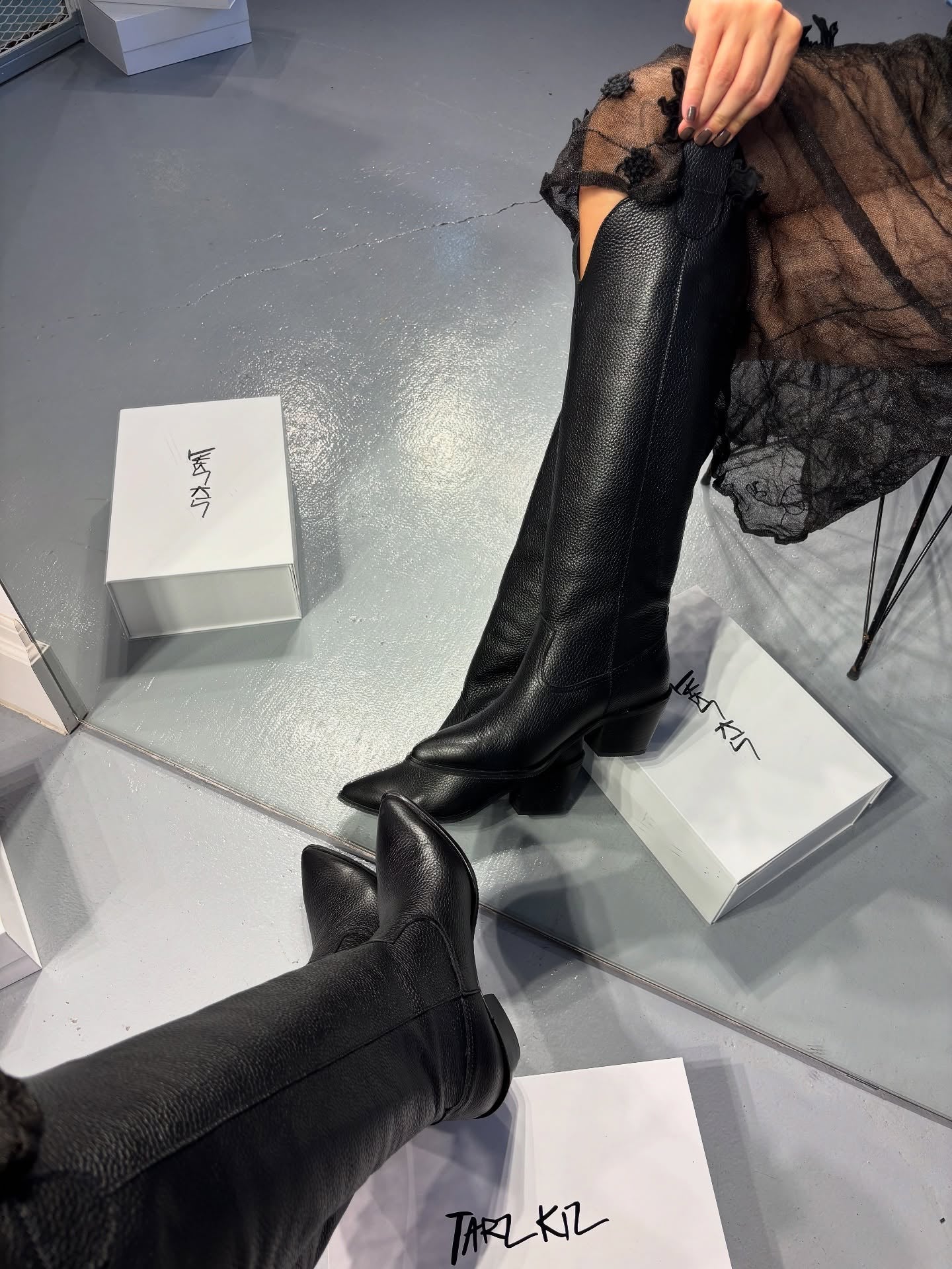 Black Italian leather boots