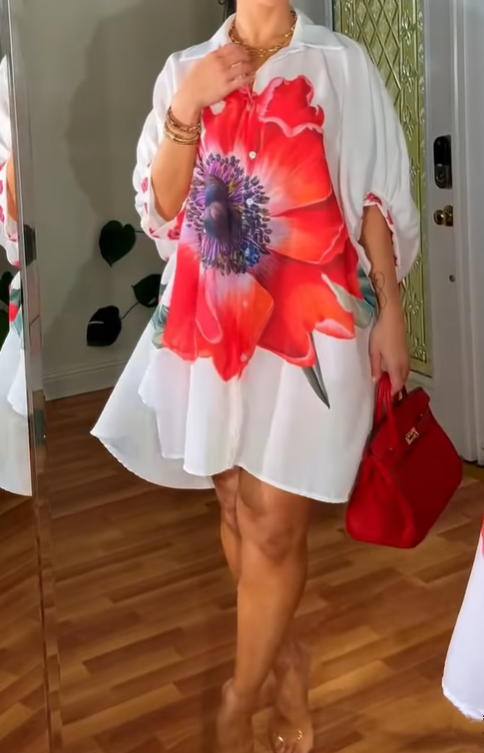 The Spring Floral Loose Shirt Dress