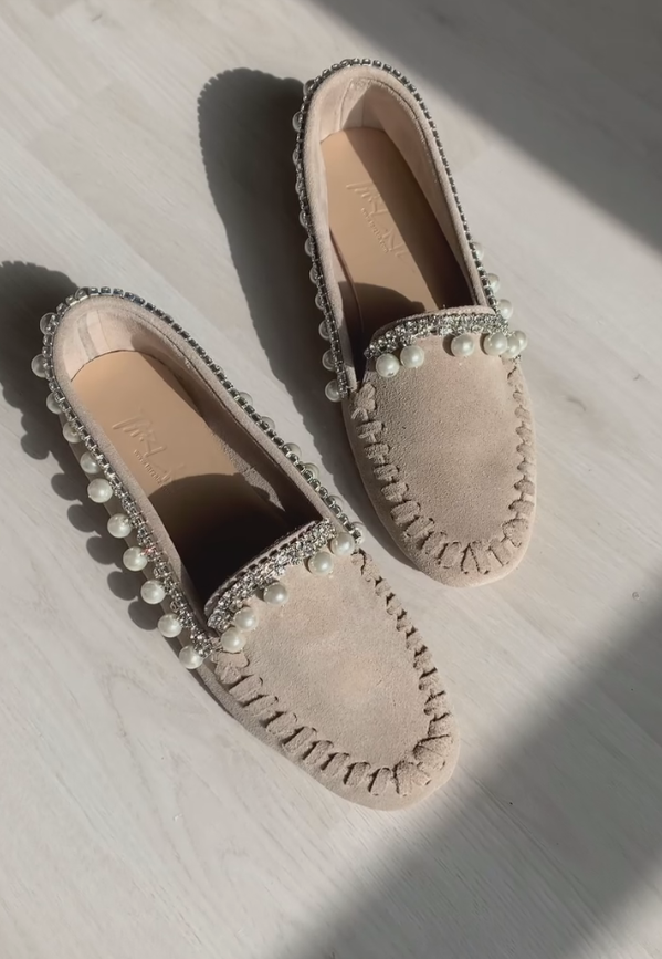 Pearl and diamond embellished loafers