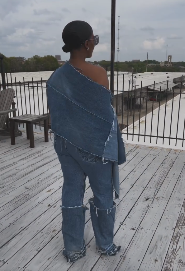 Denim patchwork suit