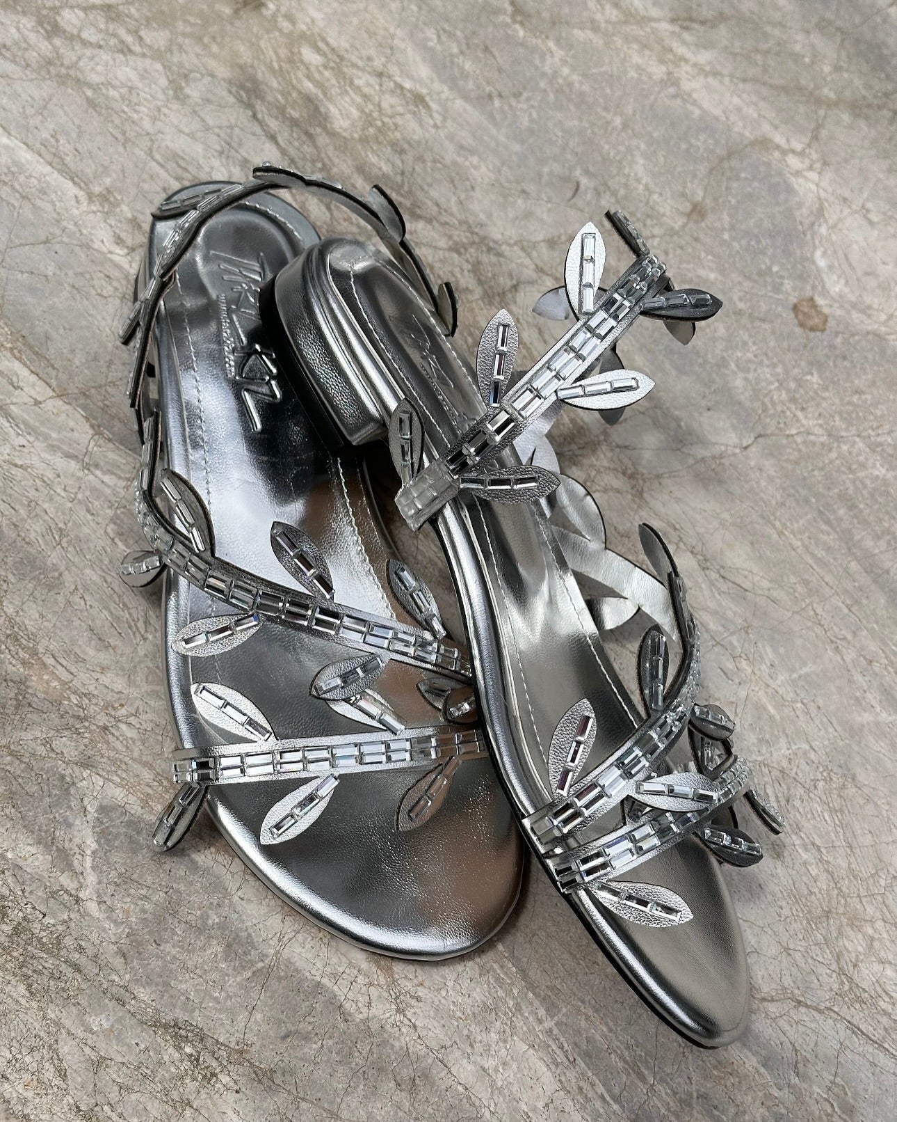 Silver Leaf Flat Sandals