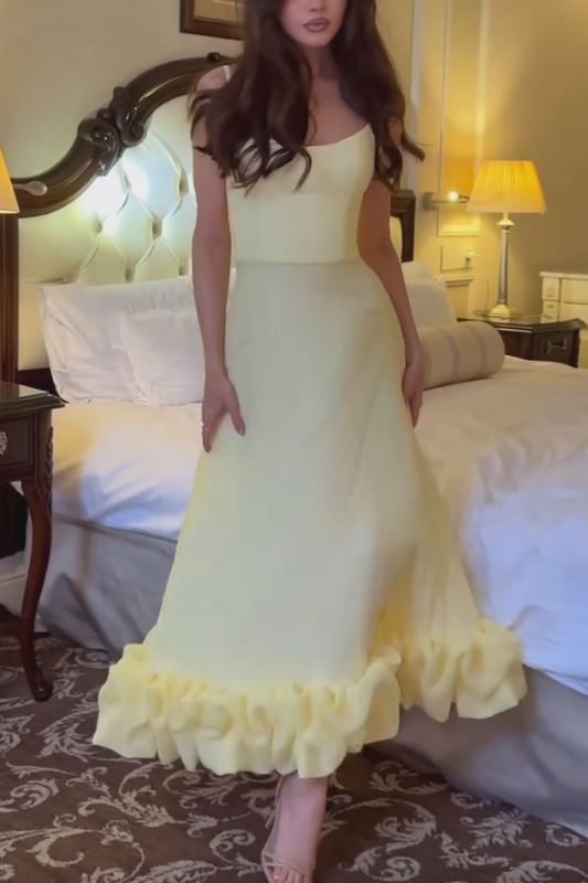 Yellow Rolled Suspender Dress