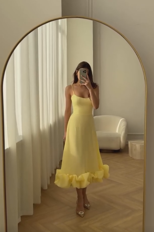 Yellow Rolled Suspender Dress