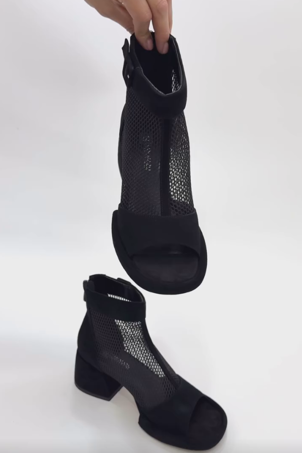 Transparent mesh open toe low heel sandals