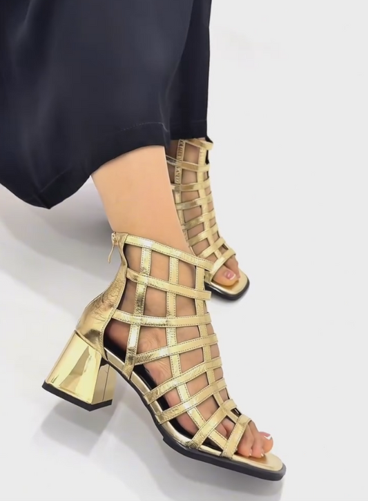 Gold and silver shiny elegant low-heeled casual shoes