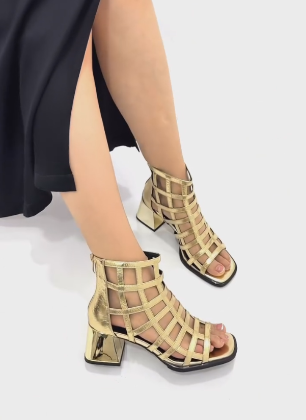 Gold and silver shiny elegant low-heeled casual shoes