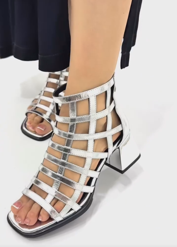 Gold and silver shiny elegant low-heeled casual shoes