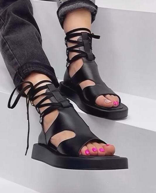 Black Wrap Knot Platform Sandals