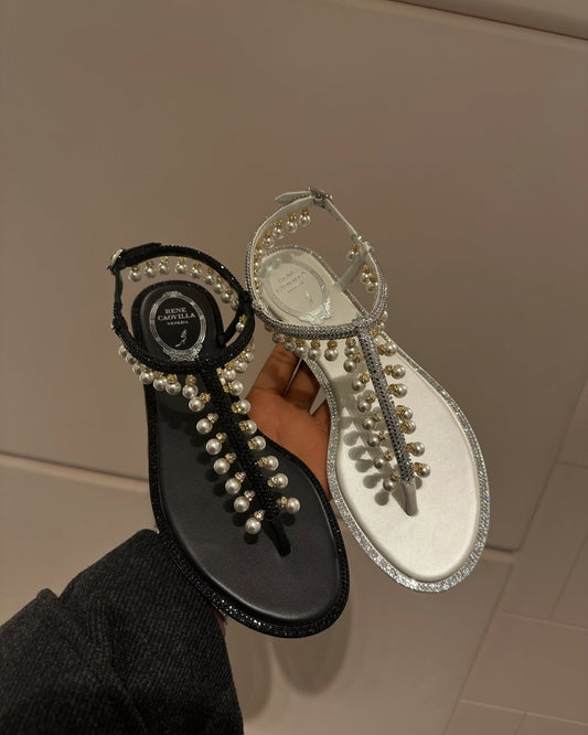 Pearl Black and White Flip Flops