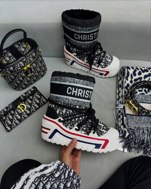 Black and white retro plush cotton boots