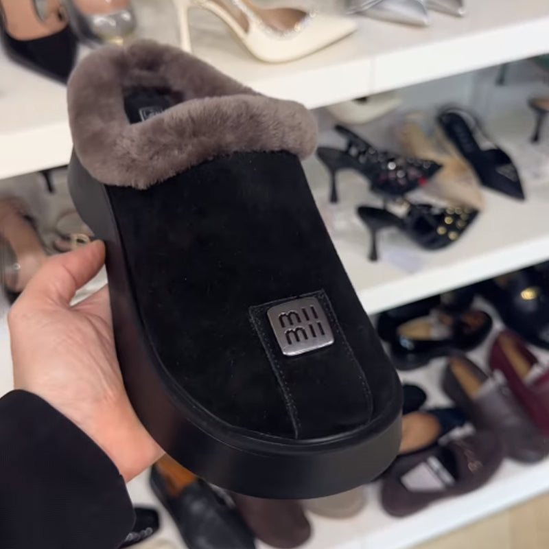 Round-head Velvet Platform Slippers