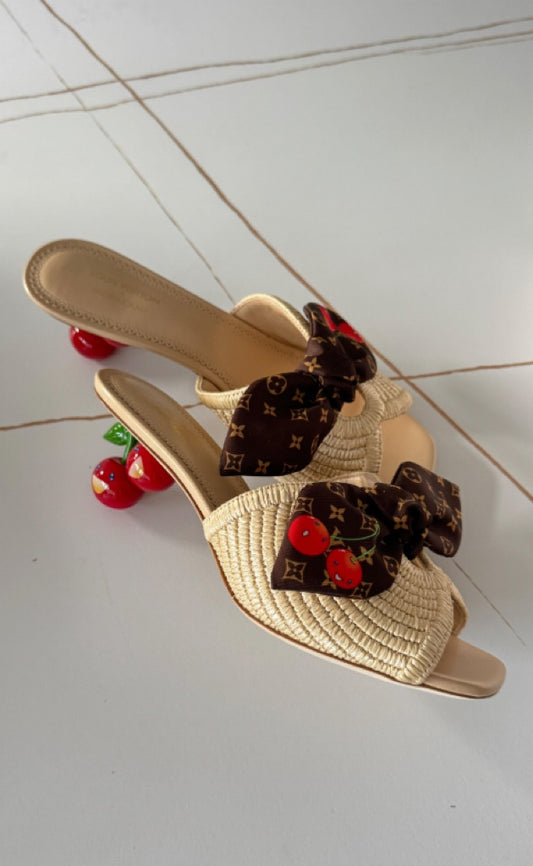 Cherry cute braided low heels