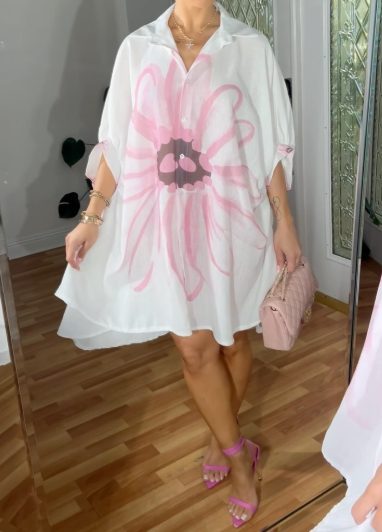 The Spring Floral Loose Shirt Dress