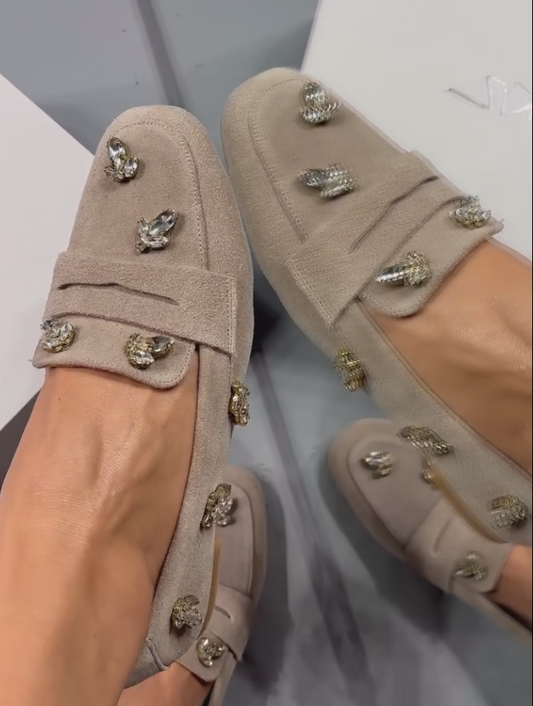 Diamond and crystal embellished soft loafers