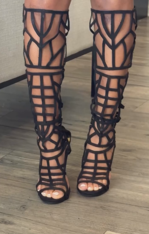 Fashion striped high-heeled boots